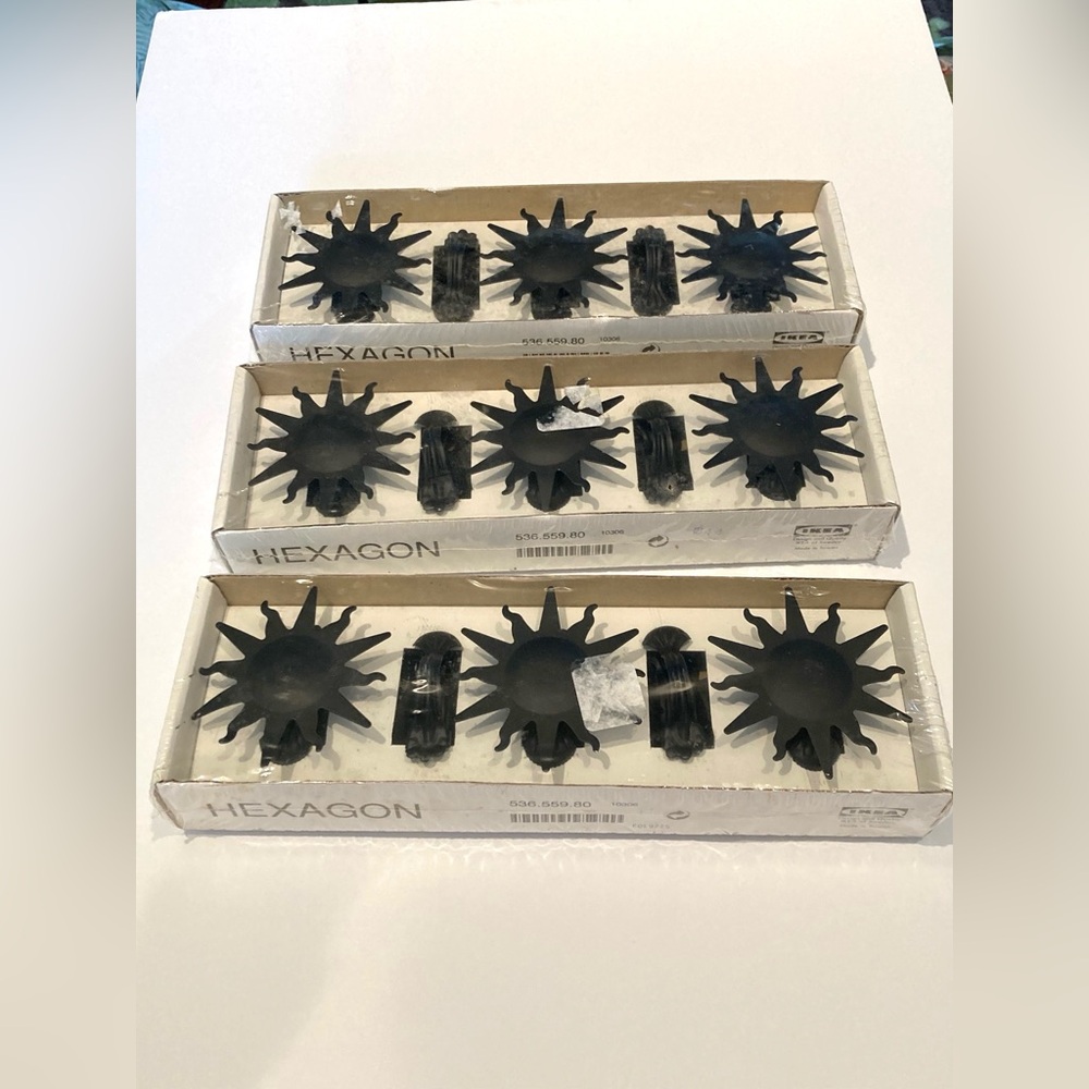 NEW Ikea Black Metal Sun Shaped Curtain Decor Clips ‘Hexagon’ Lot of 3